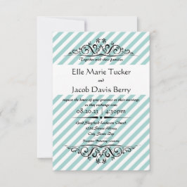 Invitación de boda Florecer a rayas azul claro-3x5