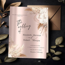 Invitación de Boda Flores Chic Boho Rosa Dorado