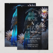 Invitación de boda Flores de Nieve Pájaro Azul