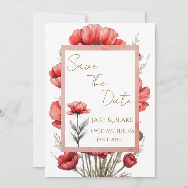 Invitación de Boda Flores Rojas (Anverso)