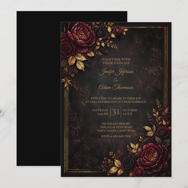 Invitación de boda Flores Temperamentales (Anverso / Reverso)