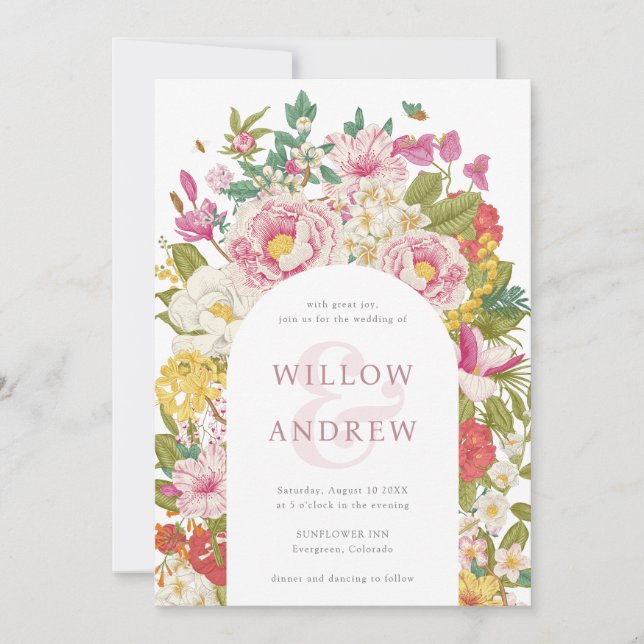 Invitación de Boda Flores Vintage (Anverso)