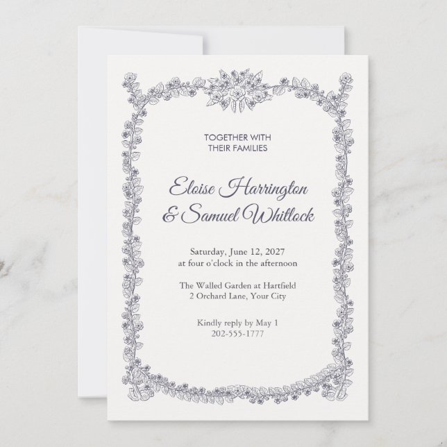 Invitación de boda Floriate Coronal (Anverso)