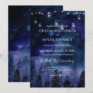 Invitación de boda forestal con cielo nocturno rús
