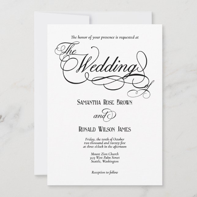 Invitación de boda formal blanca elegante (Anverso)