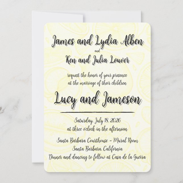 Invitación de boda formal cítrica amarilla afrutad (Anverso)