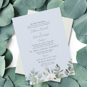 Invitación de Boda Formal con Flores en Azul Polvo