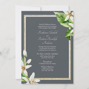 Invitación de boda formal con follaje gris