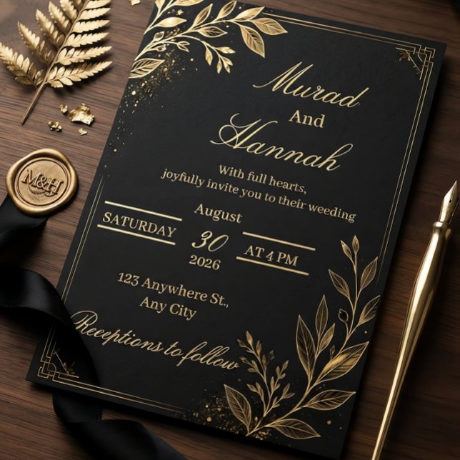 Invitación de boda formal de corbata negra | Elega (Subido por el creador)