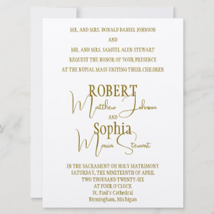 Invitación de boda formal de etiqueta dorada y neg