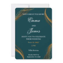 Invitación de boda formal de lujo en azul turquesa