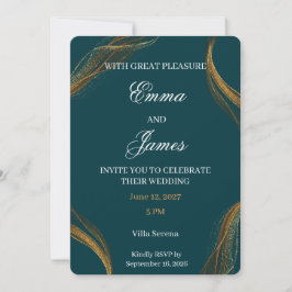 Invitación de boda formal de lujo en azul turquesa