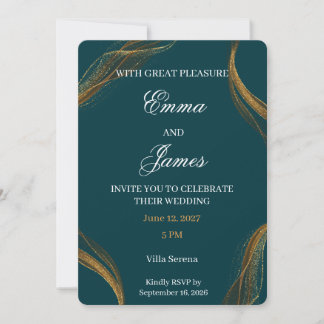 Invitación de boda formal de lujo en azul turquesa