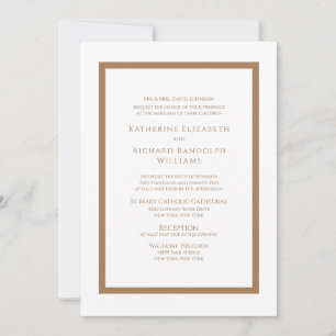 Invitación de boda formal de oro y blanco