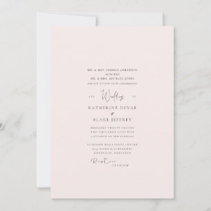 Invitación de boda formal elegante con toque rosad