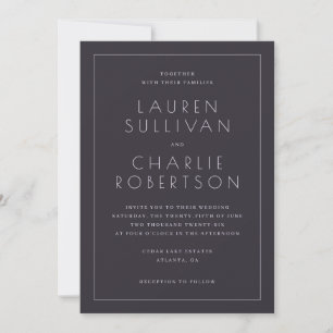 Invitación de boda formal elegante de color azul m