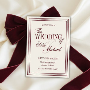 Invitación de boda formal elegante en rojo borgoña