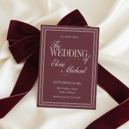 Invitación de boda formal elegante en rojo borgoña