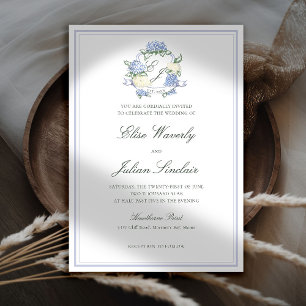 Invitación de boda formal Hydrangea Crest azul cos