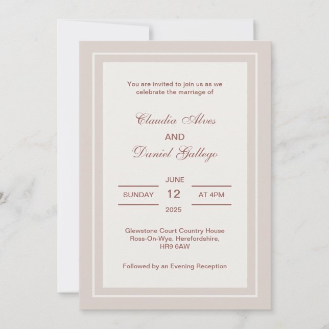 Invitación de boda formal minimalista (Anverso)