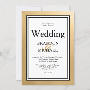 Invitación de boda formal negra dorada LGBTQ
