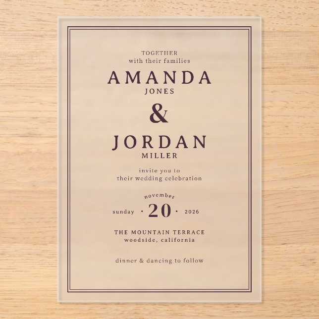 Invitación de boda formal negra elegante (Anverso)