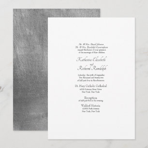 Invitación de boda formal plateada y blanca