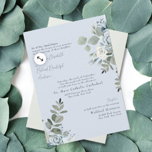 Invitación de boda formal polvorienta azul floral
