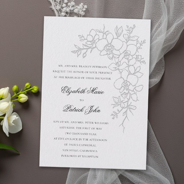 Invitación de Boda Formal Tradicional Marfil Respl (orchid wedding invitation ivory formal modern classic traditional black tie parents hosting gleam)