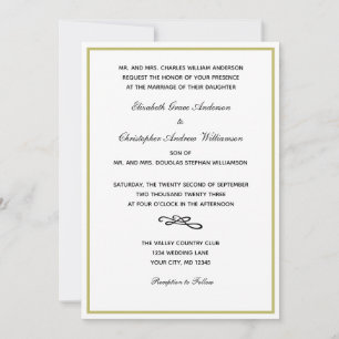 Invitación de Boda Formal Tradicional Oro Blanco N