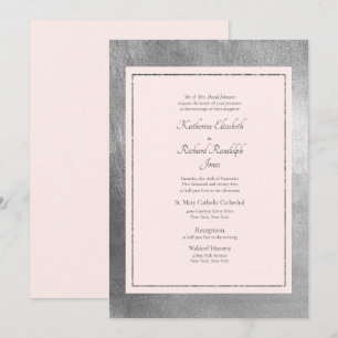 Invitación de boda formal y elegante rosa y plata