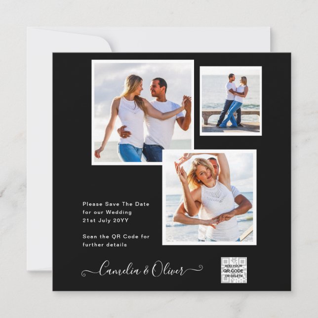 Invitación de Boda FOTO Blanco y Negro Código QR G (Anverso)