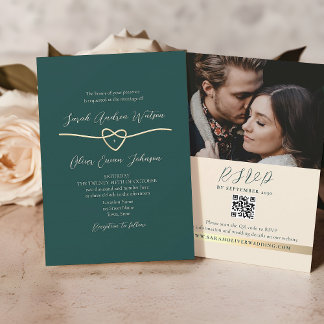 Invitación de Boda Foto Código QR Esmeralda Verde