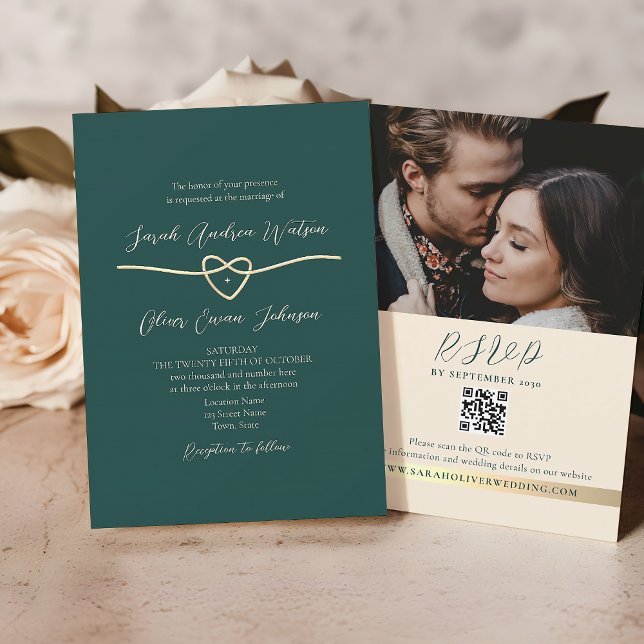 Invitación de Boda Foto Código QR Esmeralda Verde (Subido por el creador)