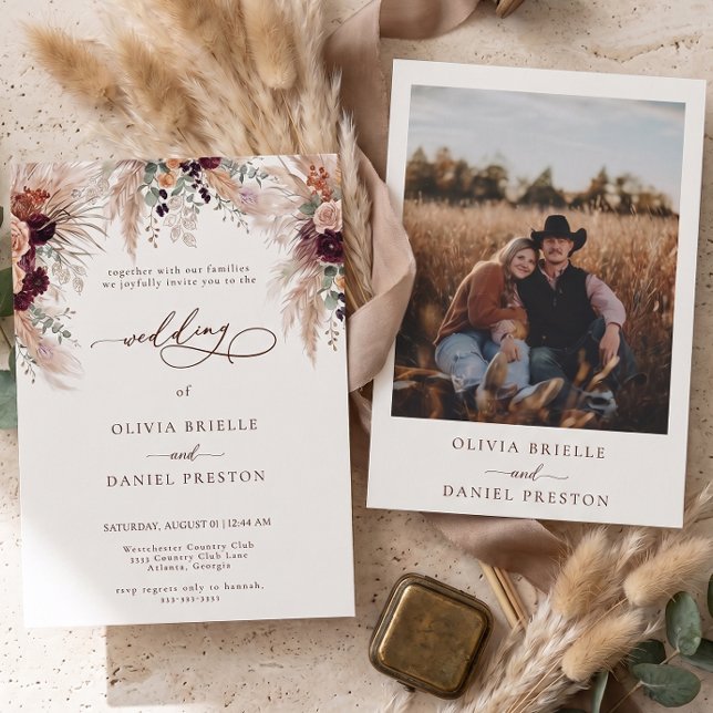 Invitación de Boda Foto de Pampas Boho Occidental  (Subido por el creador)