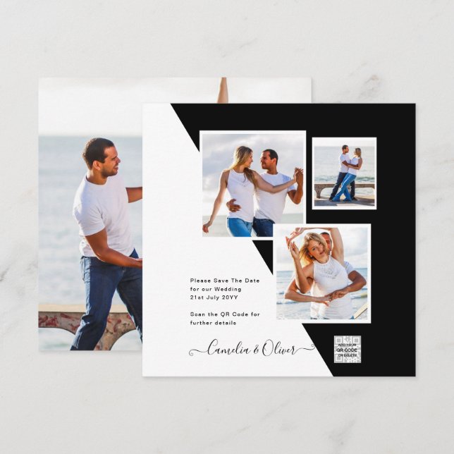 Invitación de Boda Foto en Blanco y Negro Código Q (Anverso / Reverso)