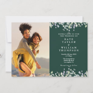 Invitación de Boda Foto Floral Lila Verde Esmerald
