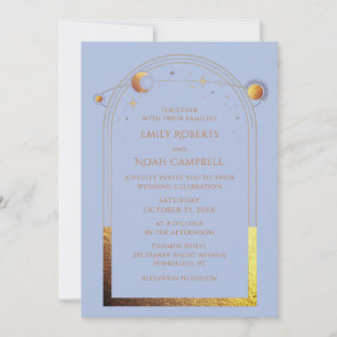 Invitación de Boda Foto Luna Sol Celeste Azul Past