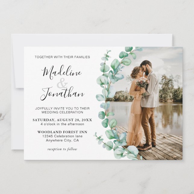 Invitación de Boda fotográfico de Eucalyptus para  (Anverso)