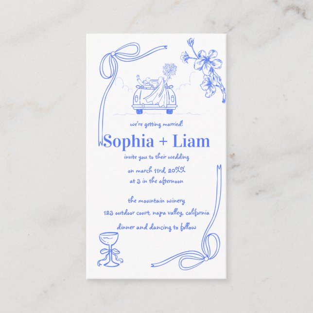 Invitación de boda francesa naval caprichosa (Anverso)