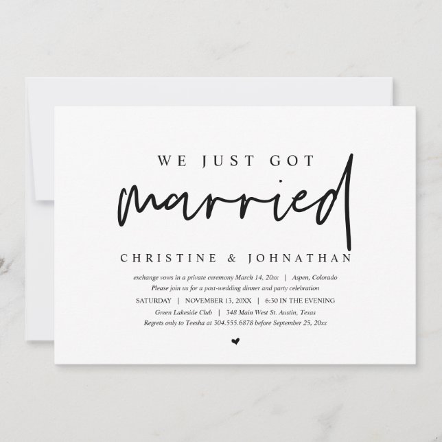 Invitación de Boda Fugada, Acabamos de Casarnos (Anverso)