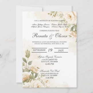 Invitación de boda Garden white rose