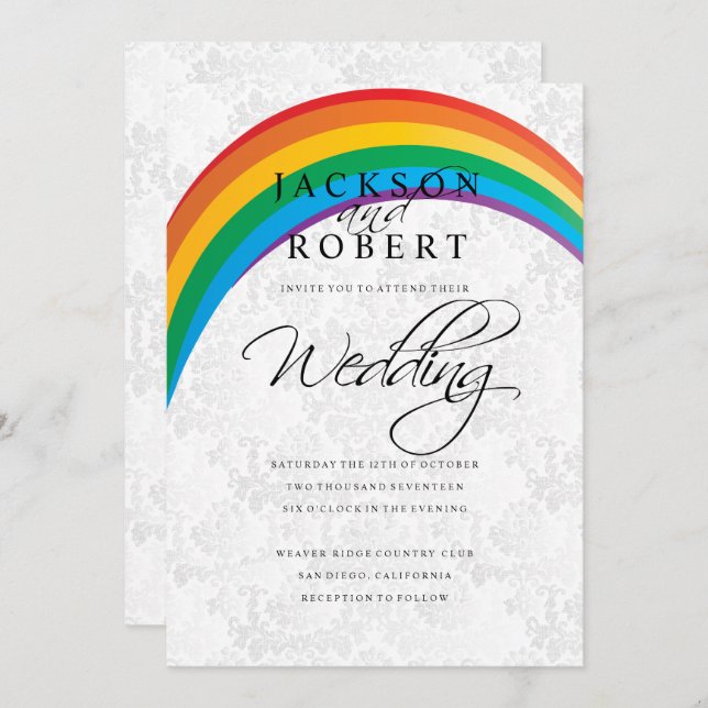 Invitación de Boda Gay con Arcoíris (Anverso / Reverso)