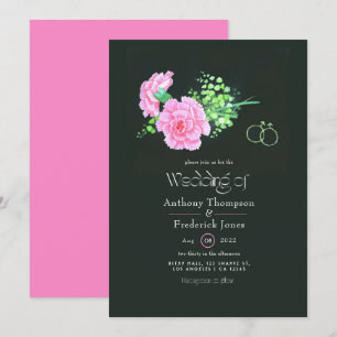 Invitación de boda gay con claveles rosas