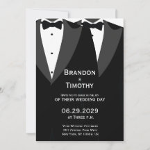 Invitación de boda gay elegante de corbata negra