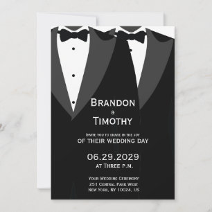 Invitación de boda gay elegante de corbata negra