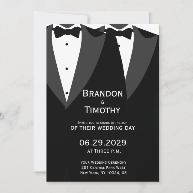 Invitación de boda gay elegante de corbata negra (Anverso)