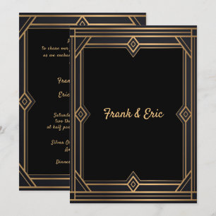 Invitación de boda gay/lesbiana Art Deco de oro ne
