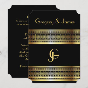 Invitación de boda gay/lesbiana en negro y dorado