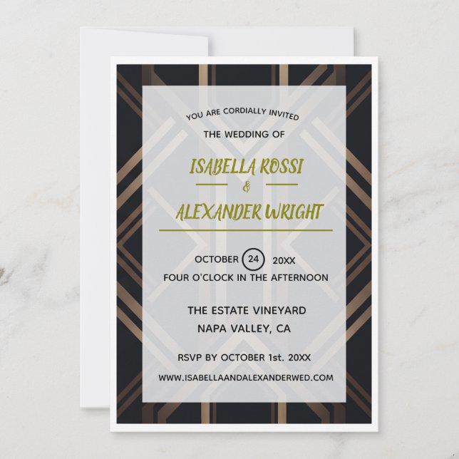 Invitación de boda geométrica Art Deco de lujo (Anverso)